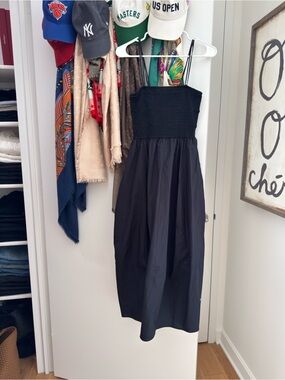 COS Navy Blue Smocked Midi Dress with Spaghetti Straps